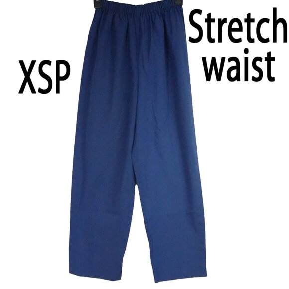 25” inseam Petite Handmade Womens High Rise Size XSP Stretch Waist Blue Slack - Picture 1 of 3